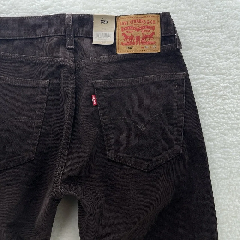 Levis Pants Mens 30x32 Brown 505 Corduroy Pinwale Regular Fit Straight Preppy
